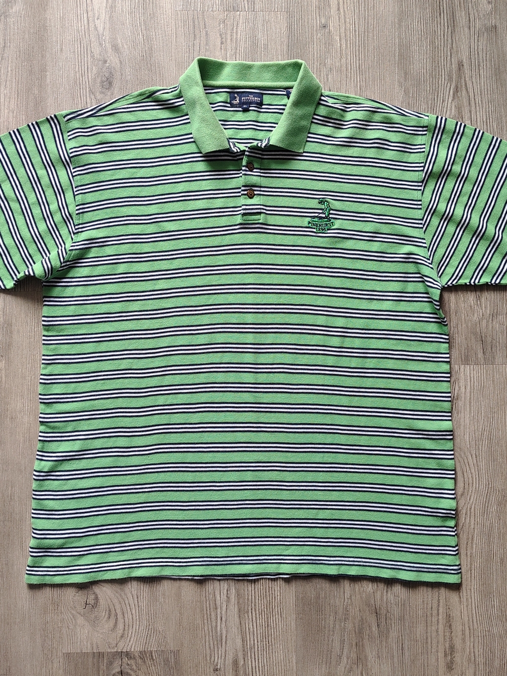 Putterboy Pinehurst 1895 Men's Green/Navy/White Stripped Polo T Shirt Size XL